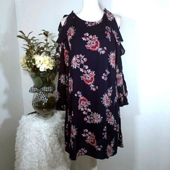OLD NAVY COLD SHOULDER NAVY FLORAL DTESS SZ.S NWT - Picture 2 of 8